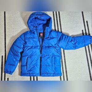 Swiss Tech Boys Puffer Jacket Blue Hooded Zip Front Fleece Lined Size Large10/12